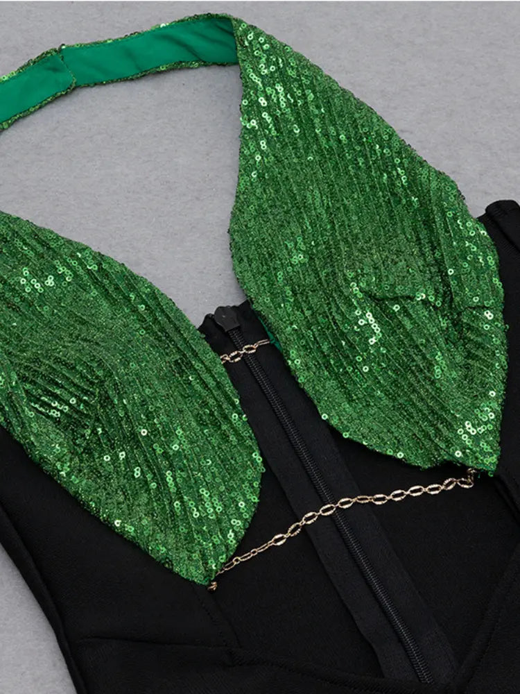 Seksi Hollow Sırt Açık Halter Bandaj Elbise