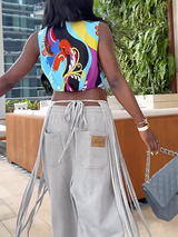 Grey Loose Fringe Pants