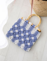 Bambu Saplı İki Renkli Dokuma Çanta