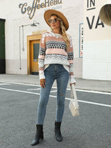 Jakarlı Çok Renkli Patchwork Triko Kazak