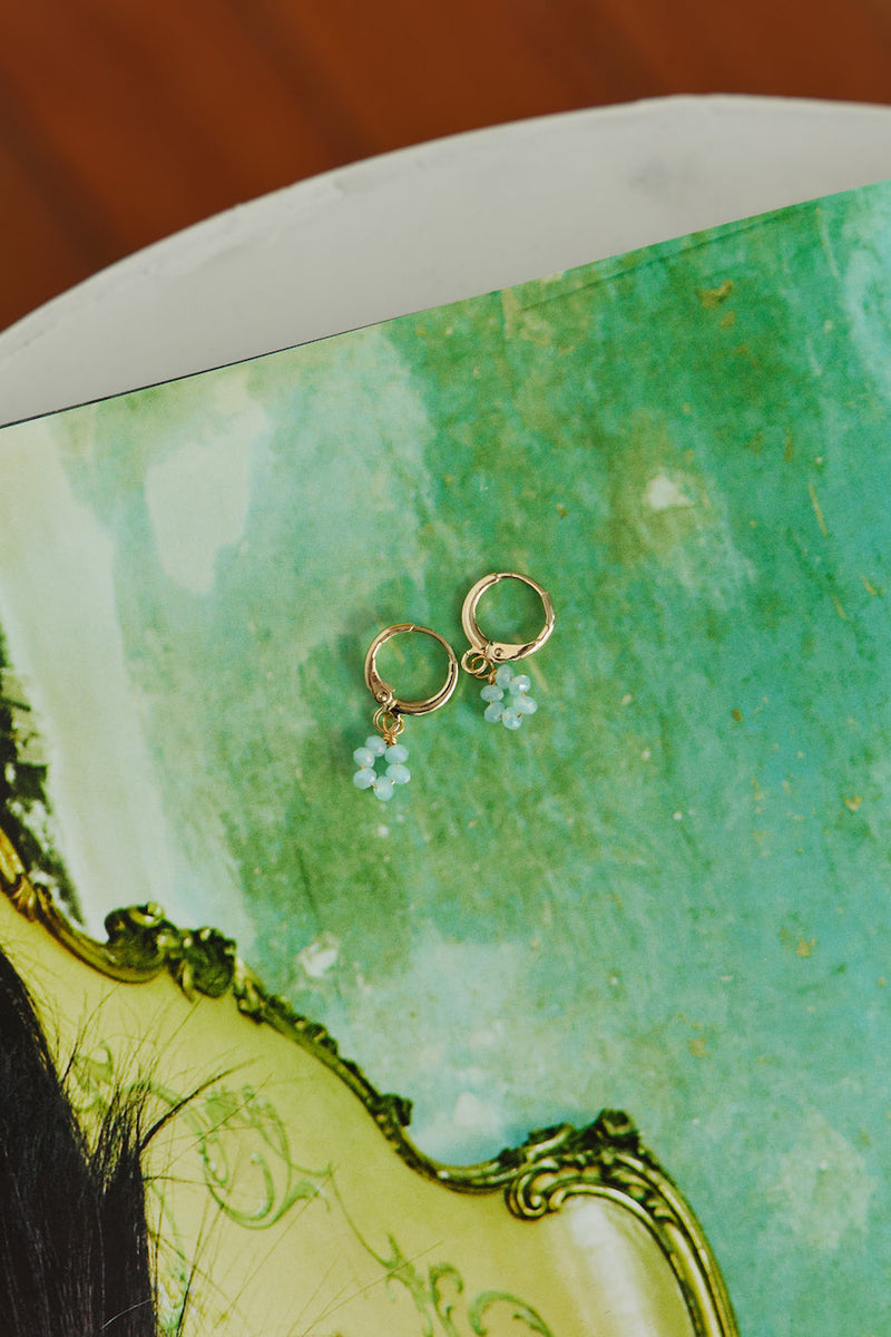 14 Ayar Altın Kaplama Papatya Sweet Küpe Açık Mavi