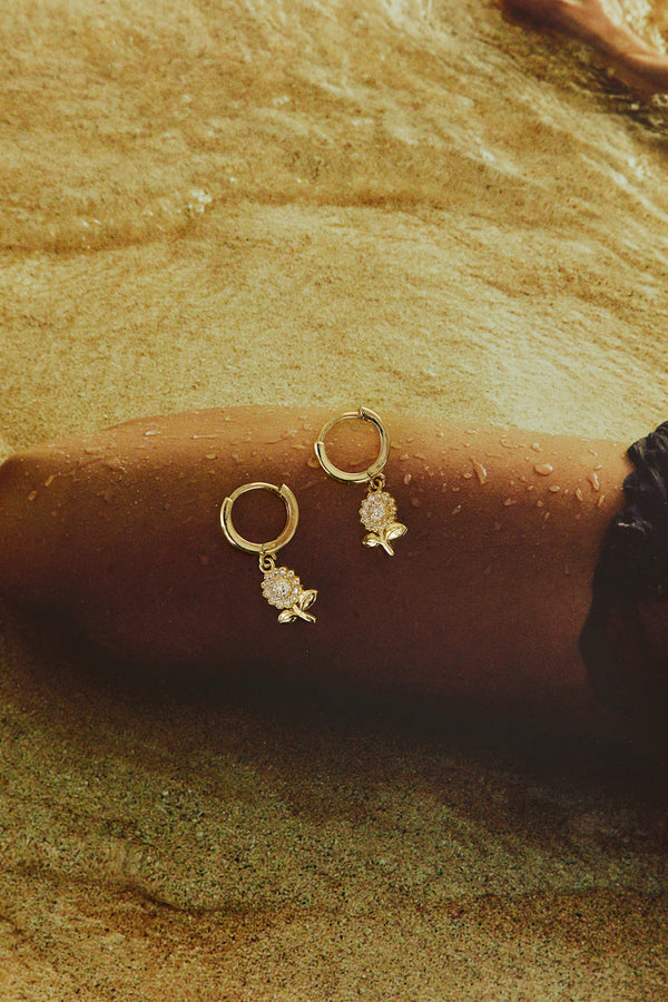 18 Ayar Altın Kaplama Opalescent Gül Küpe Altın