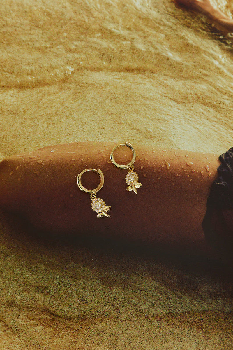 18 Ayar Altın Kaplama Opalescent Gül Küpe Altın