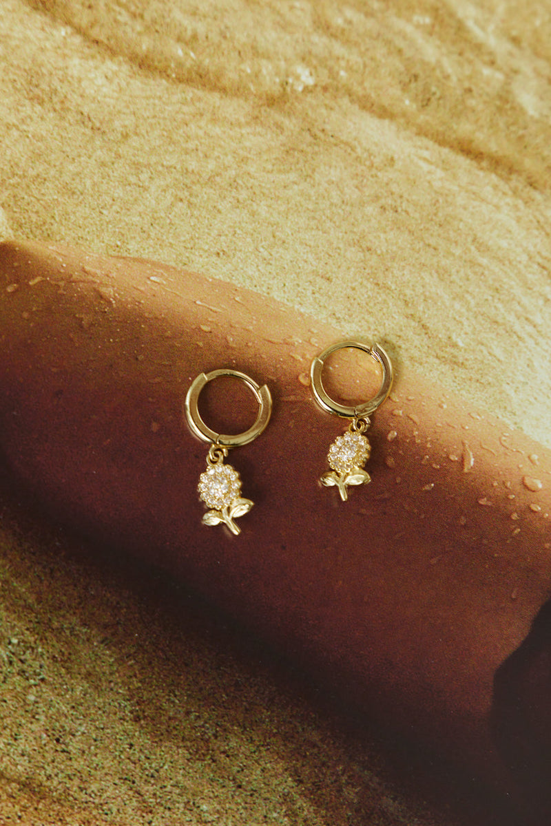 18 Ayar Altın Kaplama Opalescent Gül Küpe Altın