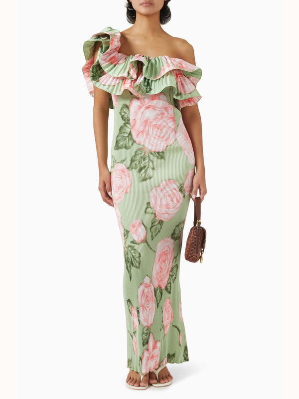 Premiere Pleated One-shoulder Gown