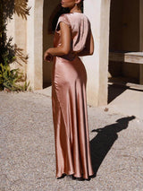 İlkbahar/Yaz Saten Düz Renk V Yaka Balık Kuyruğu Parti Elbise