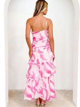 Tek Omuzlu Askılı Çiçek Desenli Elbise