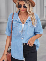 Yumuşak Yıkanmış Denim Kısa Kollu Hırka