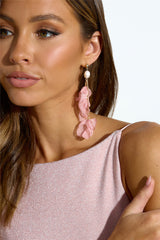 18 Ayar Altın Kaplama Çiçekli Yapraklı Küpe Altın