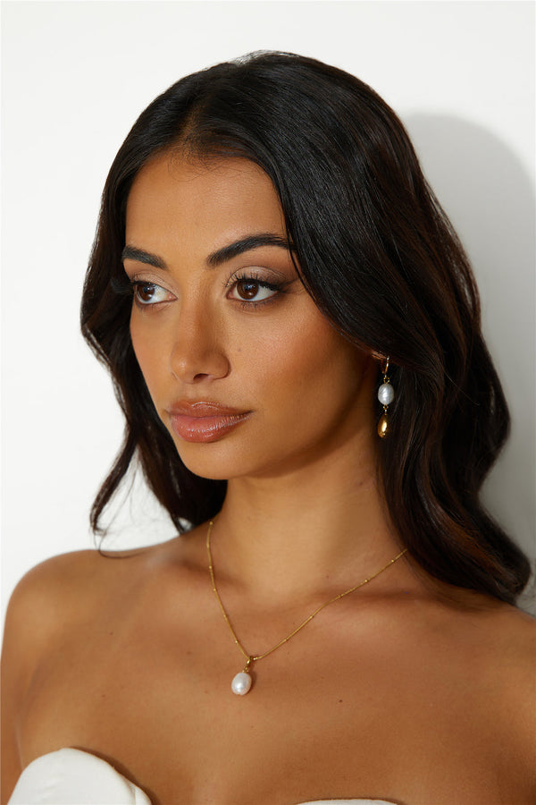 18 Ayar Altın Kaplama Açıklamalı İnci Kolye Altın