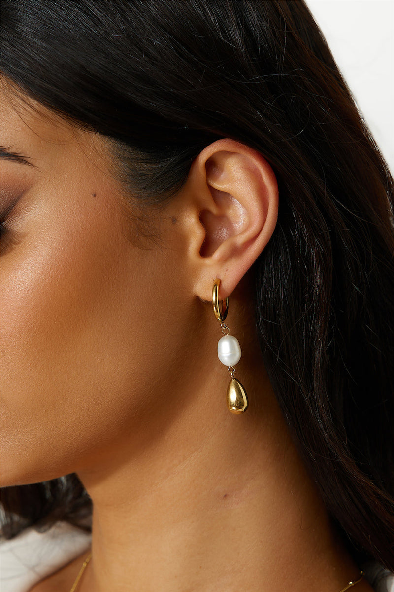 18 Ayar Altın Kaplama Altın İnci Küpe Altın