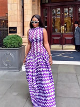 Purple Zigzag Print Maxi Dress