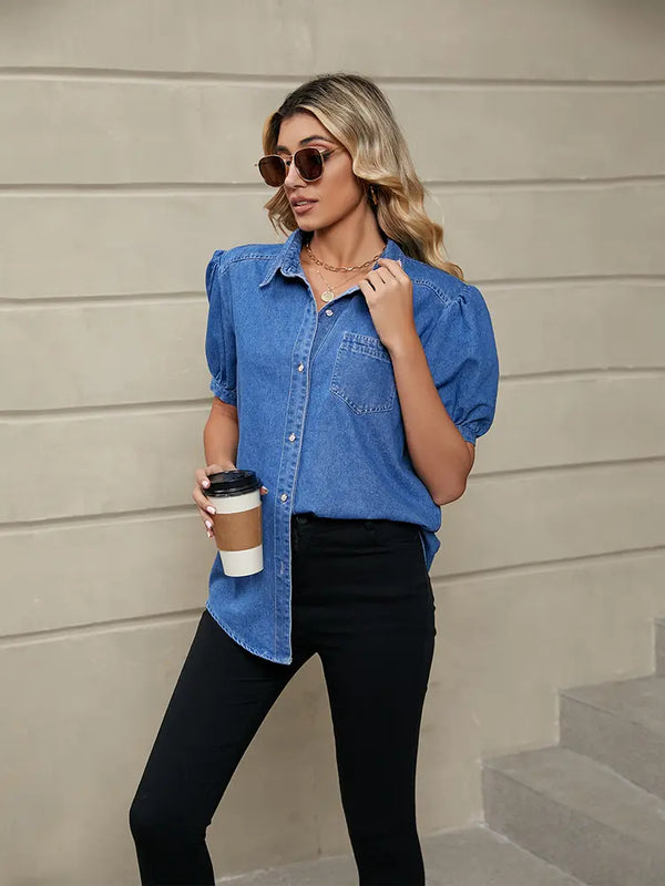 Çok Yönlü Prenses Kol Yaka Kot Gömlek