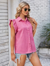 Volan Kollu Düğmeli Kot Gömlek