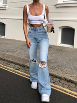 Paçaları İspanyol Paça Yıpranmış Bol Pantolon