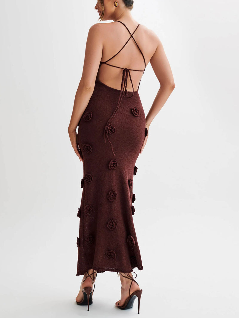 Örme Çiçekli Maxi Elbiseler