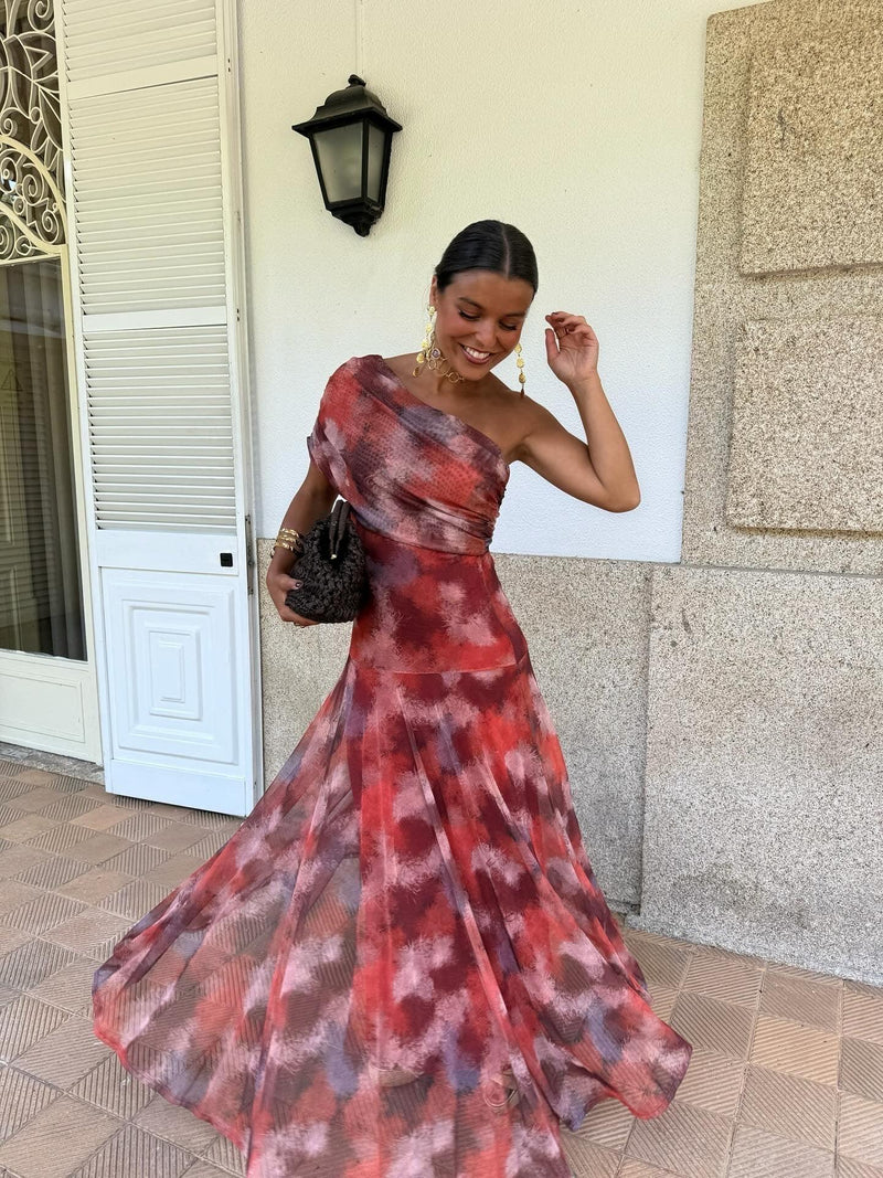 One Shoulder Tie Dye Maxi Dress