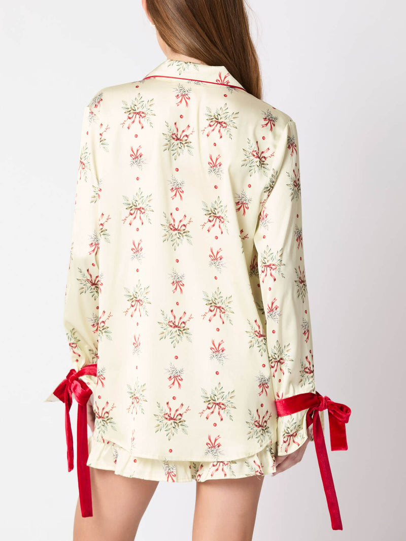 Şenlikli Mistletoe Desenli Papyonlu Pijama Takımı