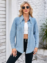 Vintage Yıkanmış Uçlu Yaka Kot Gömlek