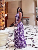 Purple Zigzag Print Maxi Dress