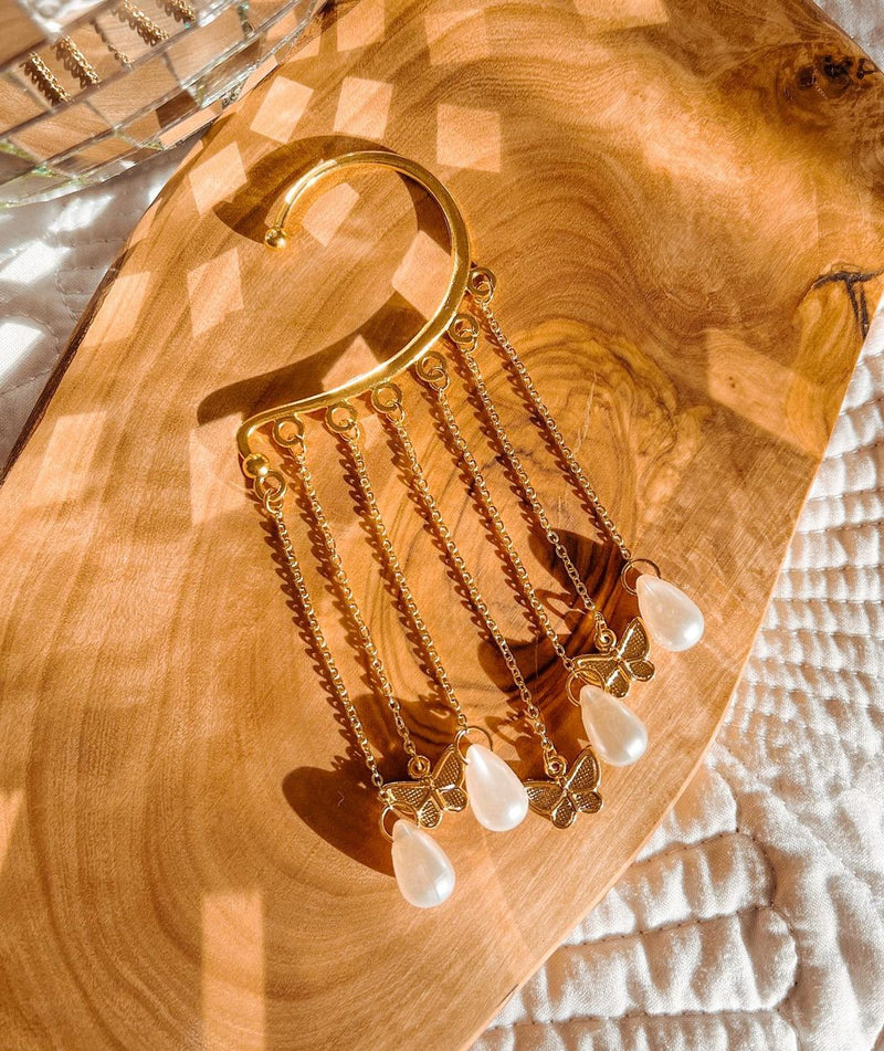 Ay ve Yıldız Kristal Gözyaşı Damlası Kulak Manşetleri