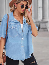 Yumuşak Yıkanmış Denim Kısa Kollu Hırka