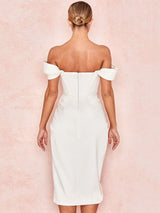 Kollu Korse Bodycon Midi Elbise - Beyaz