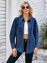 Vintage Yıkanmış Uçlu Yaka Kot Gömlek