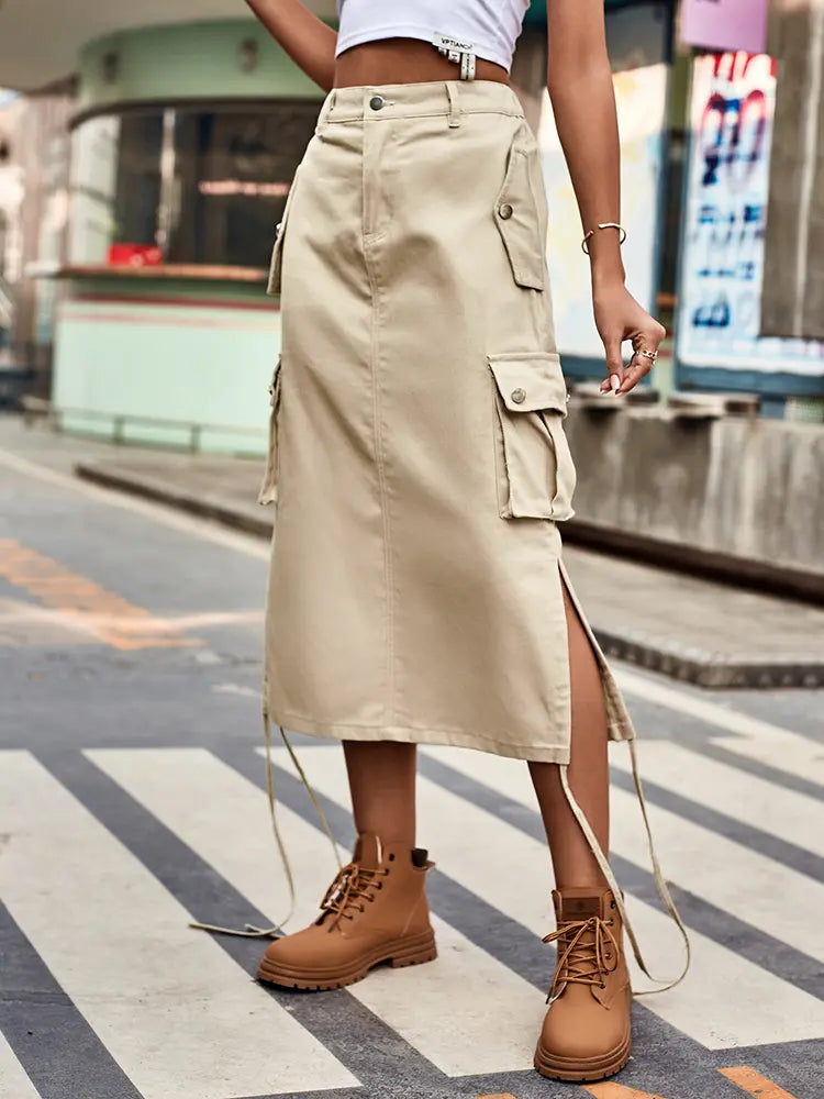 Bağcıklı Kot Kargo Etek