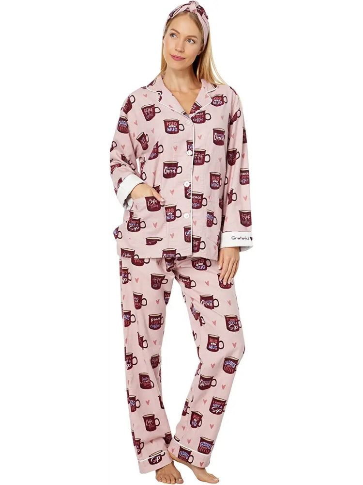 Kalp & Kahve Fincanı Desenli Pijama Takımı