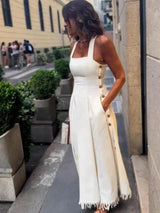 Boho Fringed White Maxi Dress with Pockets