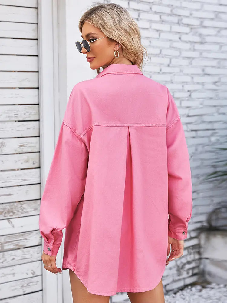 Bahar Bol Kesim Uzun Kollu Denim Gömlek