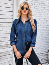 Vintage Yıkanmış Uçlu Yaka Kot Gömlek