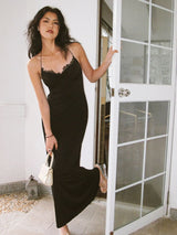 Sırtı Açık Twill Maxi Elbise