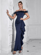 Cazibeli Tek Omuz Volanlı Dar Elbise