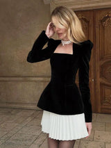 Kadife Plise Renk Bloklu Elbise