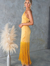 Off-Shoulder Fringe Bodycon Dress