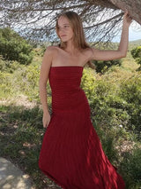 Ariel Wine Strapless Maxi Dress