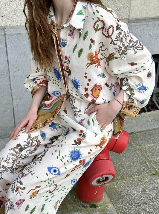 Özellikler Etnik Desenli Bol Lastikli Pantolon-Takım