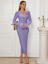 Cazibeli Tek Omuz Tüy Kollu Elbise