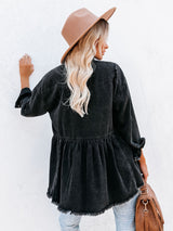 Eskitme Denim Düğmeli Gömlek Ceket