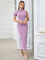 Şık Halter Yaka Asimetrik Elbise