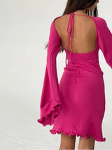 Yuvarlak Yaka Volan Kol Kısa Elbise