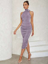 Vintage Büzgülü Kolsuz Elbise