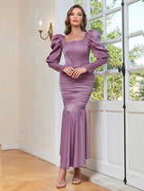 Şık Askısız Volanlı Drapeli Elbise