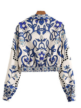 Moda Baskılı V Yaka Uzun Kollu Kırpılmış Üst ve Etek Takımı