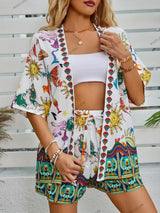 Modaya Uygun Çiçek Desenli Günlük Hırka ve Şort Takımı