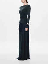 Glacier Asymmetrical Pleats Maxi Dress