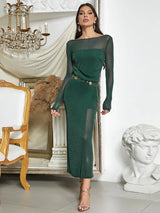 Cazibeli Şeffaf File Uzun Kollu Elbise