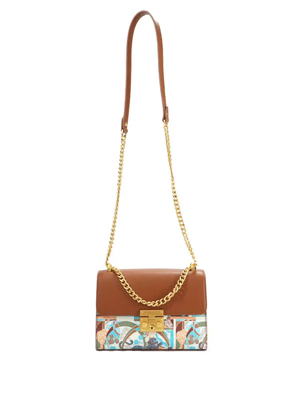 Unique Pattern Brown Top Handle Shoulder Bag